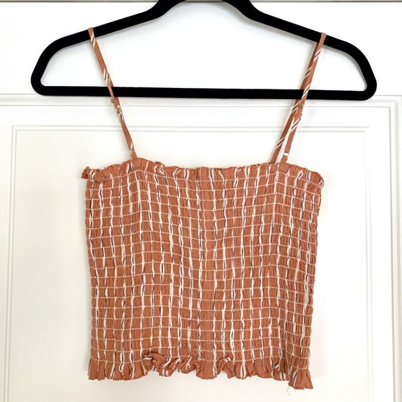 Forever 21 Burnt Orange Smocked Gingham Cropped Top-M - Picture 3 of 5